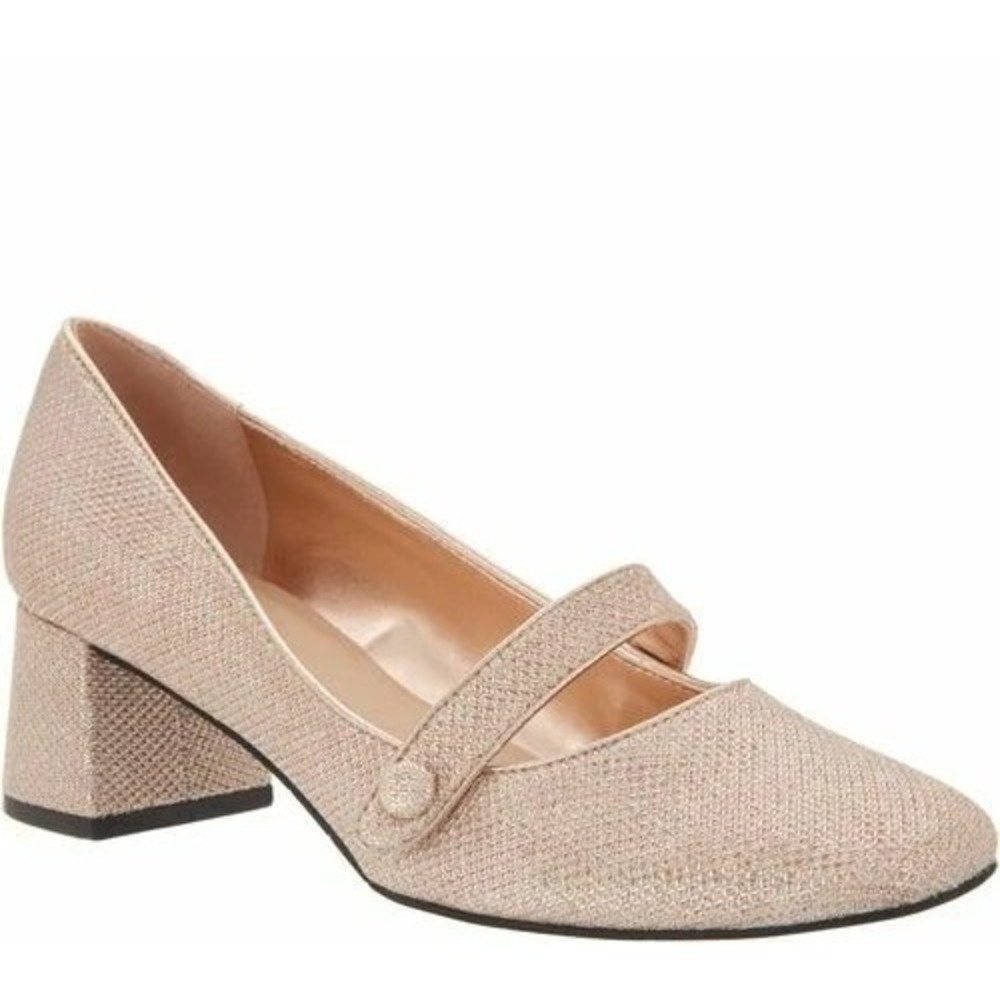 Isaac Mizrahi Live Heel Mary Jane Size 8 Block Heels Rose Gold Glitter Shoes NEW